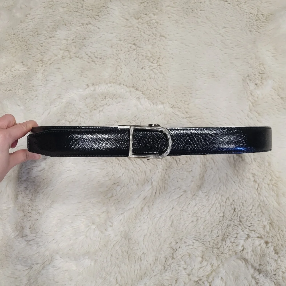 Mens Nexbelt Precise Fit Ratchet Black Leather Belt Silver Buckle size 25” - 32”
